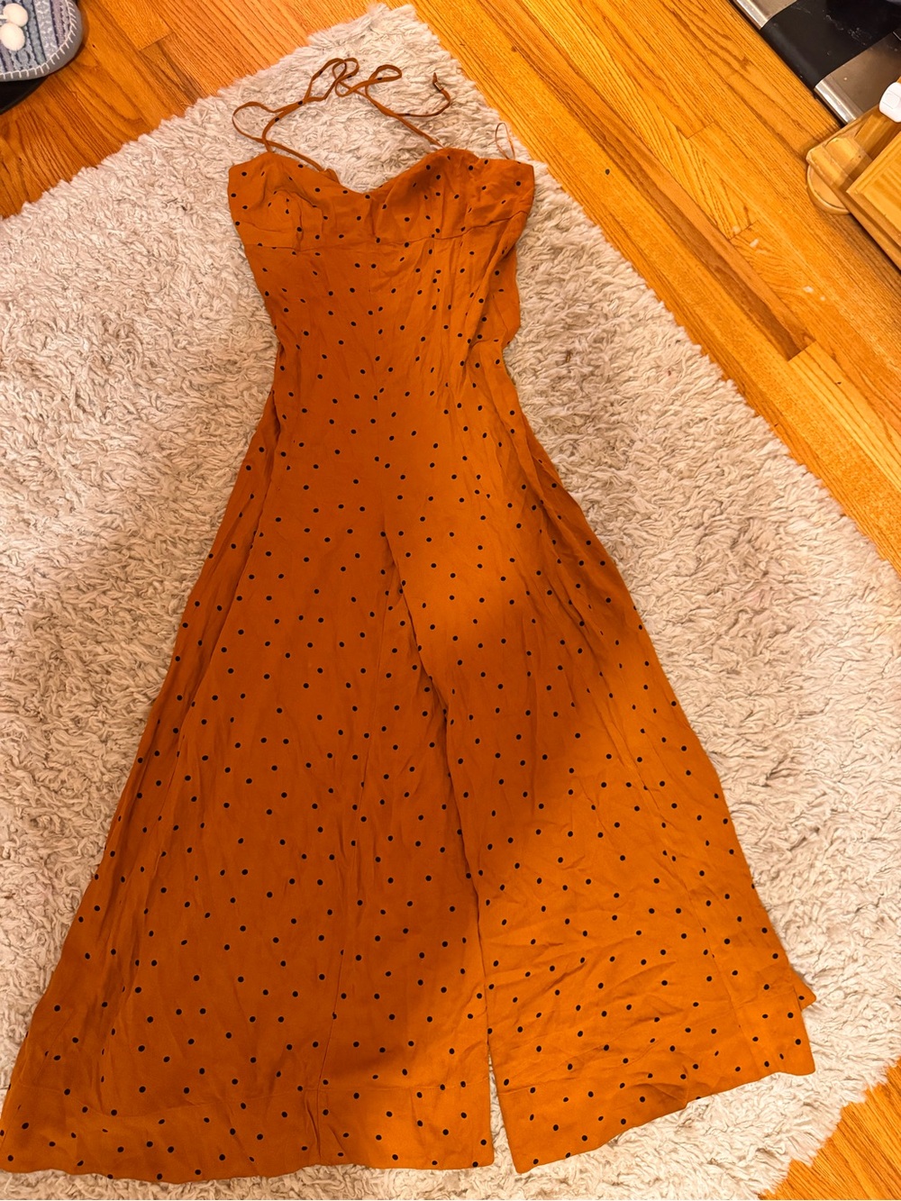 Free People Rust Orange Polka Dot Halter Jumpsuit